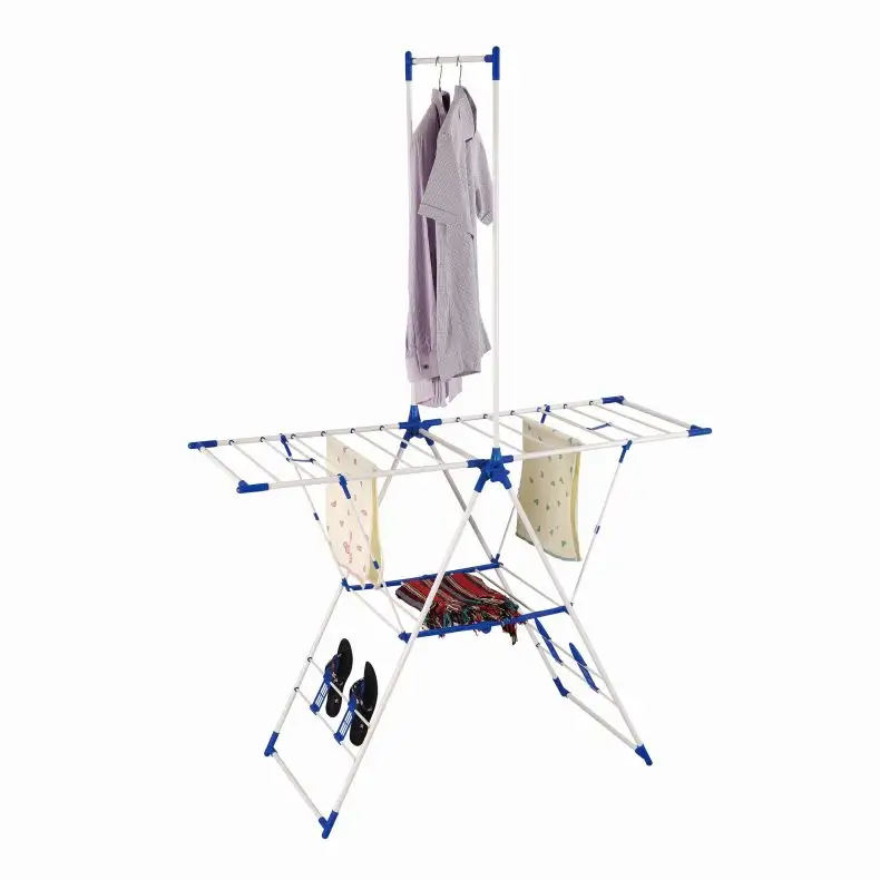 Hot Sale Garment Racks Para Ropa Clothes Drying Rack Folding Clothing 3 tier Laundry Drying Rack with Two Side Wings Hanger