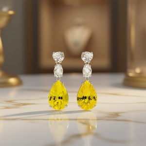 Boucles d'oreilles pendantes en cristal jaune E1577, forme goutte d'eau, sertissage griffe, bijoux classiques pour femmes - Product Image 2