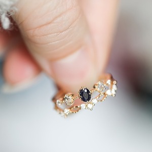 Bague ovale en pierre de sable bleue de luxe légère pour femmes, style rétro japonais, ciel nocturne étoilé, flamme bleue des Caraïbes - Product Image 1