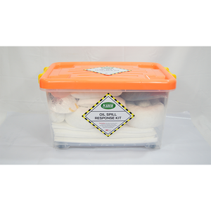 Kit anti-déversement d'hydrocarbures haute performance SABER 45 litres avec boîte transparente pour les fuites importantes en atelier et un déploiement rapide - Product Image 1