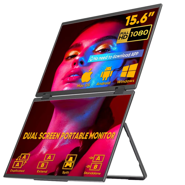 Aluminum 15.6" Upper and Lower Dual Dcreen 1920*1080*2 Screen for Business Office Use