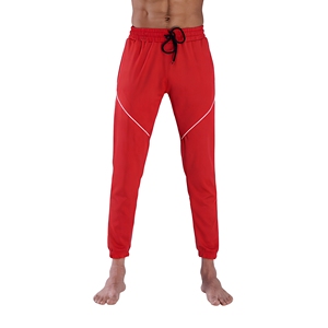Pantalon de survêtement rouge pour homme, taille élastique, cordon de serrage, rayures latérales, tricoté, décontracté, respirant, léger, pour l'été - Product Image 1