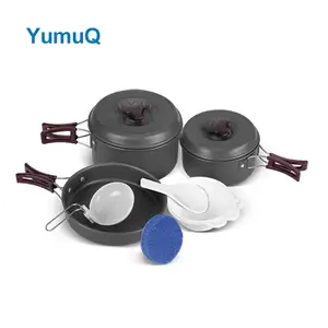 YumuQキャンプキッチン焦げ付き防止調理器具セット調理鍋セット屋外ケトルボウルアルミポータブル