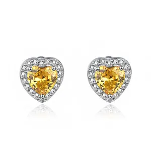 925 Sterling Zilver Geel Diamant Hart Vorm Studs Vrouwen Eenvoudige Mode Edelsteen Oorknopjes