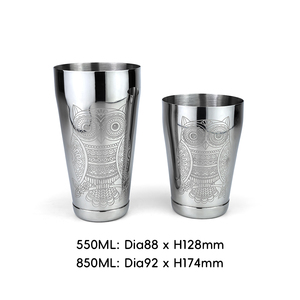 <span class=keywords><strong>Shaker</strong></span> Boston en acier inoxydable poli miroir 850/550 ml, gravé sur mesure avec un motif hibou, pour <span class=keywords><strong>barman</strong></span>, mélange de cocktails et boissons - Product Image 2