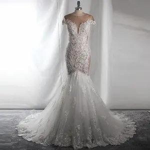 RSW1725 Sexy Illusion Tulle Lace Appliques abiti da sposa donna Wedding Mermaid Cut abito da sposa