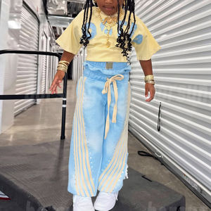 Kledingset voor jongens met eigen logo, katoenen borduurwerk, vintage acid wash sweatpants en t-shirt, trainingspak voor kinderen - Product Image 4