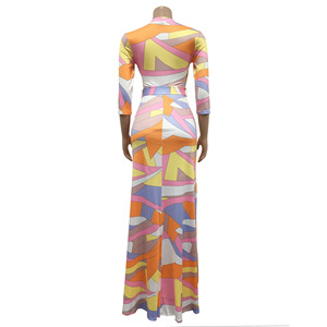 Mujeres Boho Chevron rayas Floral impreso verano 3/4 manga tanque largo Maxi vestido de fiesta moda Chic <span class=keywords><strong>Curvy</strong></span> <span class=keywords><strong>trajes</strong></span> elegantes - Product Image 6