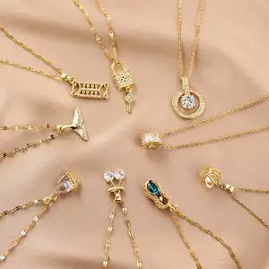 Anlauf frei Edelstahl Diamant Fischschwanz Schlüssel Erdnuss Krone Zirkon Kirsche Sorte 18 Karat Gold Halskette Kolye für Frauen