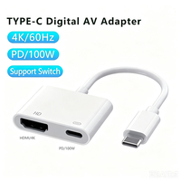 Convertisseur vidéo 2 en 1 Type-C vers 4K avec charge rapide PD pour ordinateur portable, téléphone, tablette, projecteur et moniteur