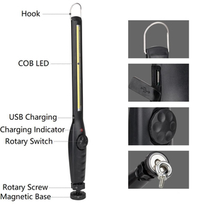 Lampe d'inspection magnétique LED COB rechargeable à intensité variable avec crochet de suspension, portable, IP44, angle de faisceau 120°, pour atelier automobile - Product Image 6