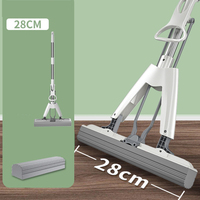 Serpillère auto-essoreuse mains libres DS1998 avec manche long, serpillère à rouleau pour sols en bois dur, serpillère en éponge pour le nettoyage des sols
