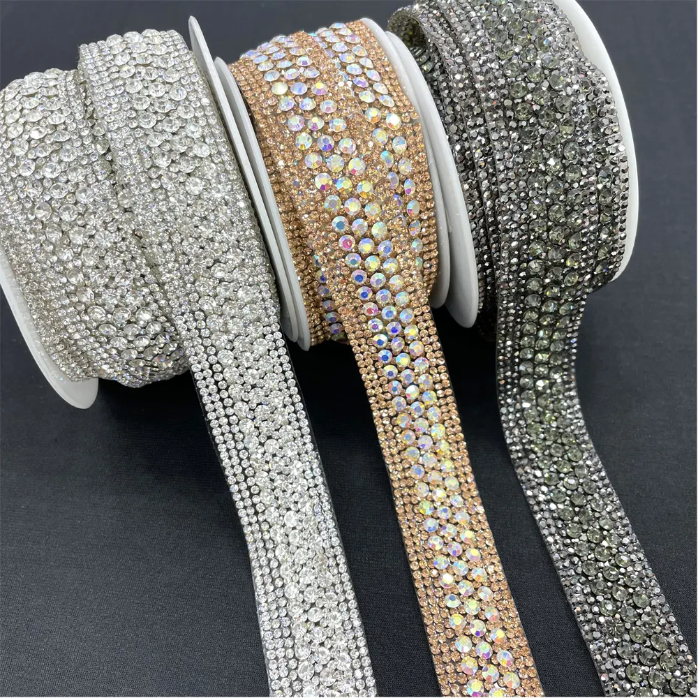 R005 Custom Sprankelend Kristal Strass Ketting Trim Ijzer Op Strass Trim Voor Kiemstof