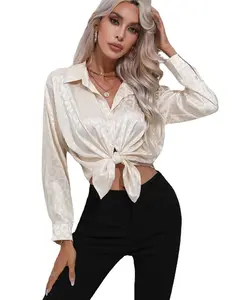 Hot Selling Elegant Leopard Print Blouse Women Office Fashion Simulation Silk Satin Shirts Ladies Long Sleeved Tops