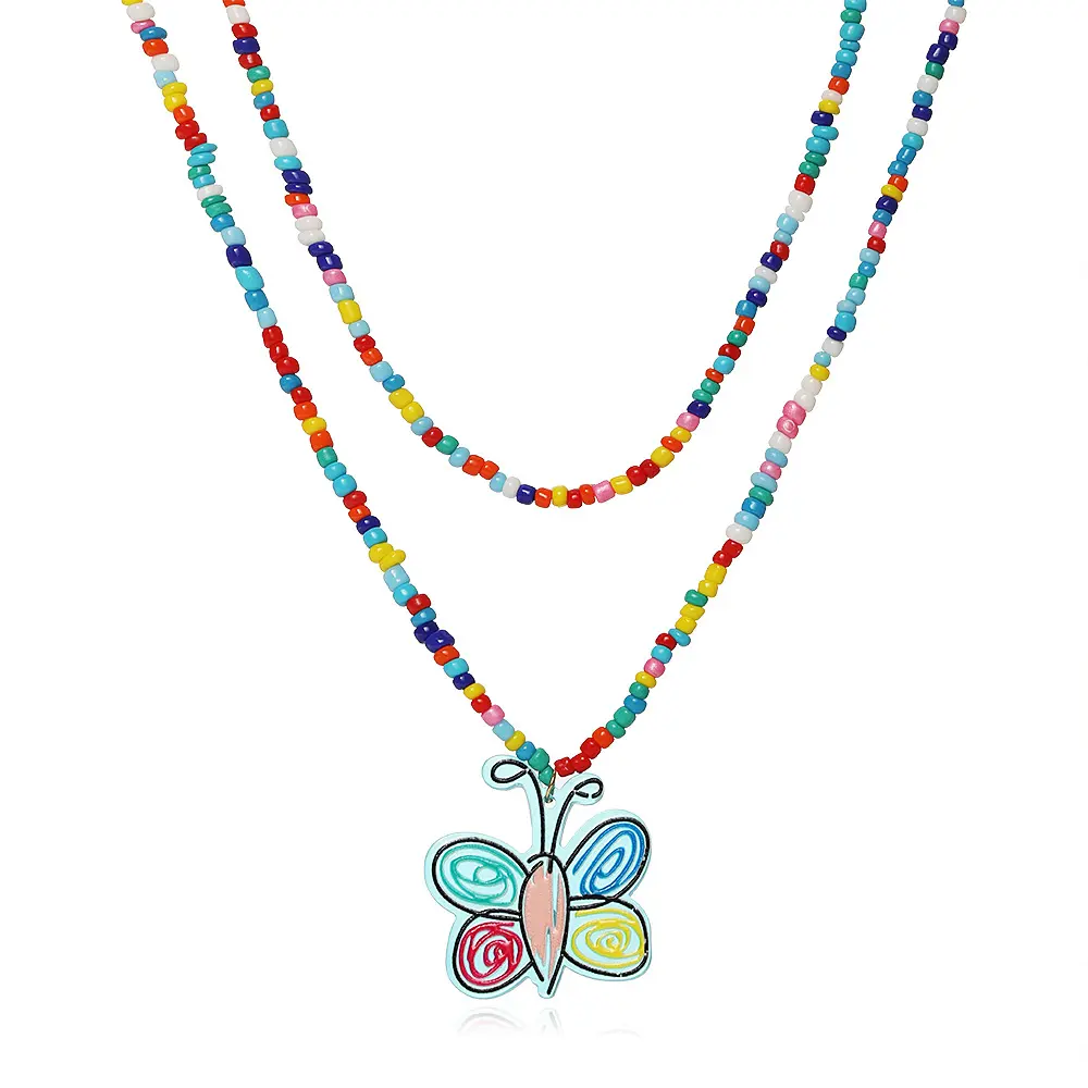 2023 Fashion Luxury Colorful Necklaces accessories round beads wholesale Rainbow flower Sets pendant Beaded Necklaces