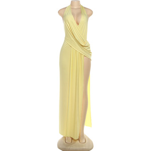 <span class=keywords><strong>Robe</strong></span> longue <span class=keywords><strong>dos</strong></span> nu à col en V profond avec fente haute et taille drapée pour femme Sehe Fashion - Product Image 4