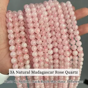 JD vente en gros 4-12mm pierre naturelle perles rondes en vrac cristal de guérison pierre précieuse améthyste Rose Quartz perles de pierre pour la fabrication de bijoux