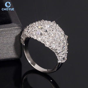 Full Pave Round Moissanite <b>Cocktail</b> <b>Ring</b> Pave Setting 925 Silver Rhodium Plated Women's Luxury Wedding Spiked Iced Out <b>Ring</b> - Product Image 5