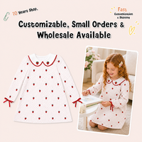 Robe à pois fraises 100% coton Puresun Top Factory, manches longues, col Peter Pan, nœuds en ruban, pour filles, bébés et tout-petits de 1 à 6 ans