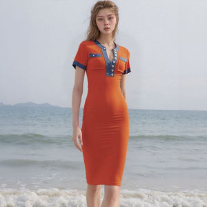 2025新款现货针织拼布口袋刺绣纯色休闲透气夏季女装长裙- - Product Image 4