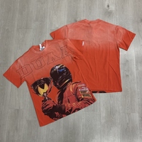 T-shirts pour hommes de style American High Street, rouge délavé à l'acide, avec strass thermocollés, style Y2K, collection de vêtements pour hommes DUAA