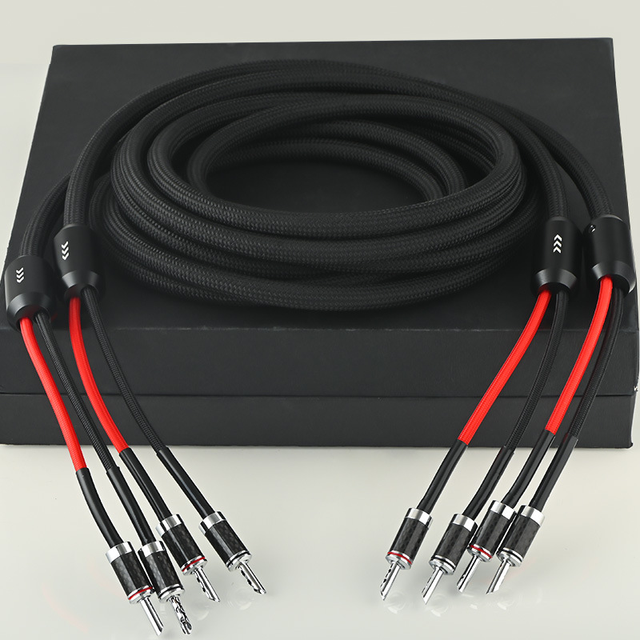 Audiophile Grade Speaker Cable HiFi Nylon Braiding Audio Cable with Banana Plug Connectors for Home Theater System 3M