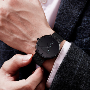 Reloj de Lujo para Hombre, Diseño Minimalista Hueco Tallado, Correa de Malla Negra, Reloj de Pulsera de Cuarzo para Negocios <span class=keywords><strong>y</strong></span> Moda - Product Image 4