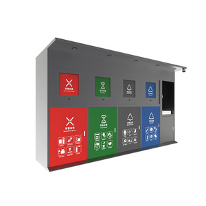 Outdoor Multifunctional Waste Sorting Station Stainless Steel Rectangle <b>Storage</b> Holder With Foot Pedal And Handwashing <b>Sink</b> - Product Image 1