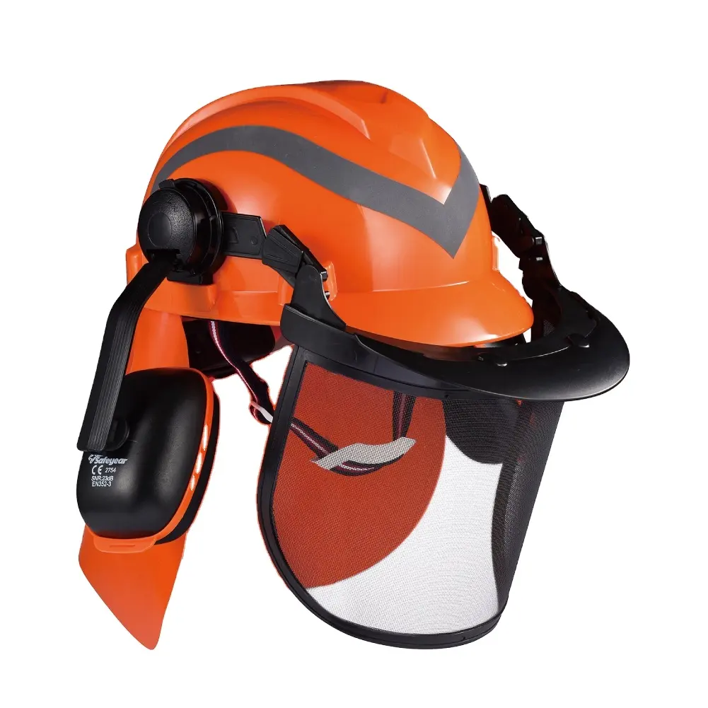 임업 전기 톱 헬멧 조정 가능한 귀마개 메쉬 고글 하드 모자 건설 작업 헬멧