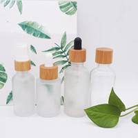 Botol Serum Kaca Bening Bahu Datar Buram 30Ml, Botol Serum 60Ml dengan Tutup Bambu