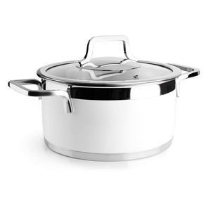 Casseruola bianca da 1250 ml con coperchio in vetro, rotonda in acciaio inox per cucinare e servire - Product Image 1
