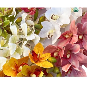 Fleurs artificielles Cymbidium à 10 têtes, vertes, 75 cm, orchidée en soie, style chinois, décoration de mariage - Product Image 3