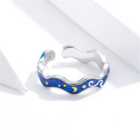 Bague en opale bleue Qings en argent sterling 925, bague vague océanique pour filles