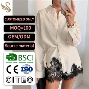 Blusa de Algodón Blanca de Alta Gama para Mujer, Moda de Verano, con Encaje, Marca de Ropa Femenina, Etiqueta Privada, Fábrica Personalizada - Product Image 2