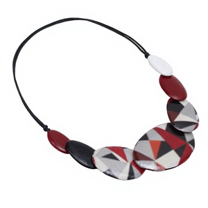Newly Geometric Resin <b>Statement</b> <b>Necklace</b> with Red Black White Acrylic Strand Unique Trendy Unisex Fashion Jewelry for Woman - Product Image 1
