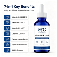 Produit de Soutien Quotidien à la Vitalité avec 200mcg de K2 et 250mcg de D3 dans de l'huile de coco pour le soutien osseux et immunitaire 15 Premium Pro Result
