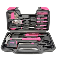 Ensemble d'outils en acier au carbone rose pour la maison, 39 pièces, ensemble cadeau de bricolage, ensemble d'outils manuels pour l'entretien quotidien, boîte de rangement