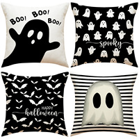 Housse de coussin YINUAN Halloween motif fantôme et chauve-souris rayé noir et blanc, taie d'oreiller décorative effrayante