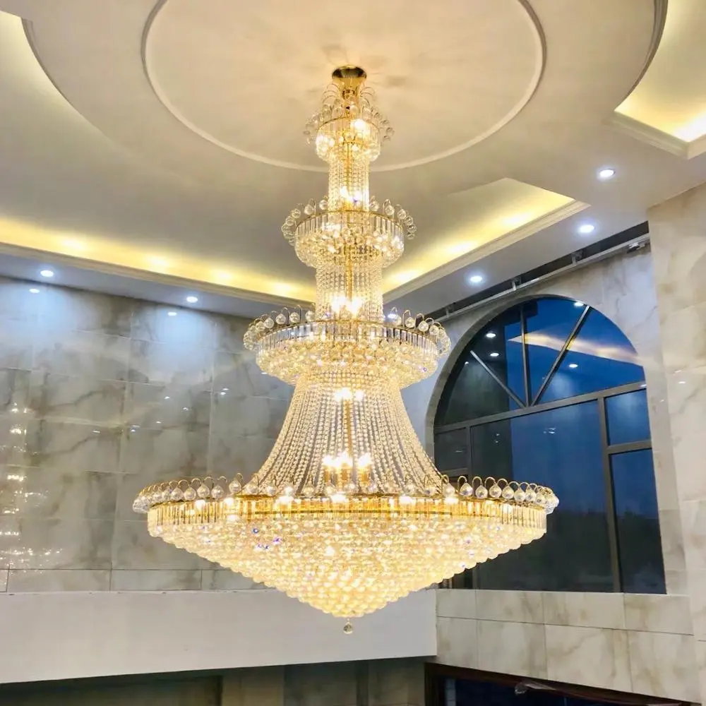 Lustre de teto moderno royal de ouro, lustre com bola de cristal dourada de luxo com lâmpada de teto para decoração de hotel e lobby, iluminação de teto alto