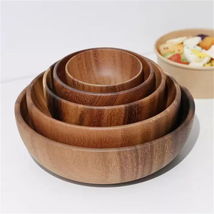 Juego de Tazones de Madera Maciza, Tazón Redondo de Madera para Ensalada y Fruta, Vajilla para el Hogar, Estilo Japonés, Acabado Natural, 11.5x11.5x4.5cm - Product Image 1