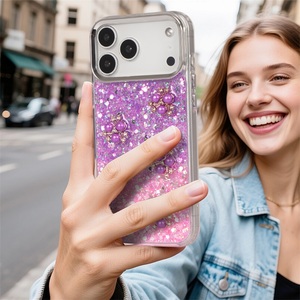 เคสกากเพชรสีชมพูม่วงไล่เฉดแบบกำหนดเอง ประดับดอกไม้ไข่มุก 3 มิติ สำหรับ iPhone 12 13 14 15 16 17 Pro Max จากผู้ผลิตโดยตรง - Product Image 4