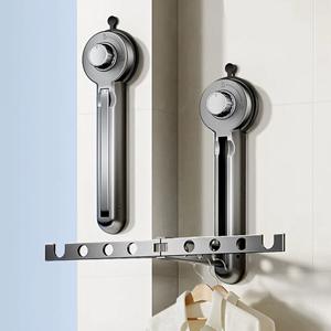 Tendedero de ropa plegable para montar en la pared con ventosa, diseño de doble barra para uso en balcones, ventanas e interiores. - Product Image 1