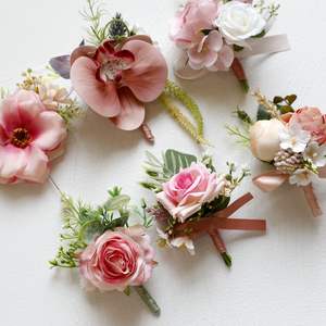 卸売ブライダル花婿ウェディングウエディングパーティー造花ビーンピンクシリーズブローチショルダーフラワーリストフラワーコサージュ - Product Image 6