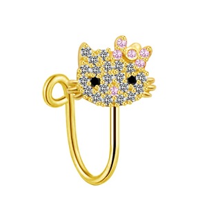 En gros, <span class=keywords><strong>Piercing</strong></span> de <span class=keywords><strong>nombril</strong></span> en acier inoxydable pour femmes, motif chat en cristal, design nez de chat, style dessin animé - Product Image 5