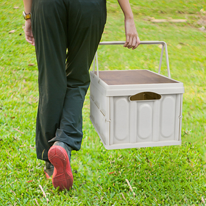 Collapsible <b>Storage</b> <b>Crate</b> with Wooden Lid & Handle Portable Folding Picnic Basket for Camping Groceries & Home Use - Product Image 2
