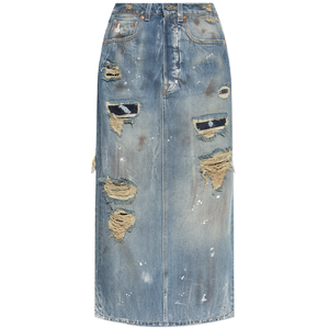 Vintage Distressed Denim Maxi Skirt Women's Cotton Straight <b>Y2K</b> Summer Spring Autumn Casual Fashion Washable Waist Logo - Product Image 1