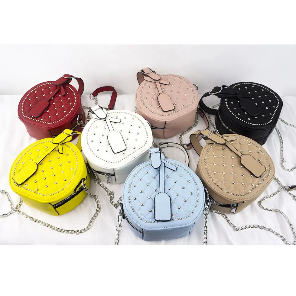 Luxury Round Handbag For Women Rivet Messenger Crossbody Bags Female Shoulder Bag PU Leather Ladies Purse Top Handle