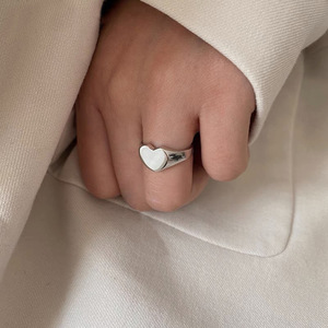 S925 Sterling Silver Heart Shaped <b>Open</b> <b>Ring</b> For Women Pinky Index Finger Elegant Everyday Wear Jewelry - Product Image 1