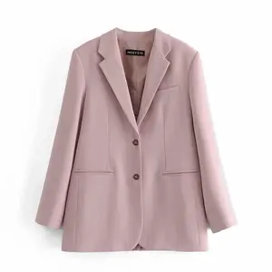 Polyester Solid Color Long Sleeve Ladies Office Oversized Pink Casual Blazer Top Autumn Winter Women' s Suit