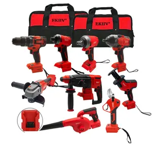 Strumenti di vendita caldi EKIIV Cordless Brushless elettrico smerigliatrice cacciavite martello trapano Combo Set di strumenti presa Set di strumenti